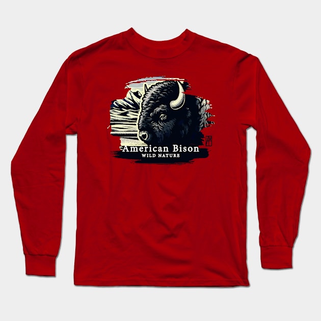 American Bison - WILD NATURE - BISON -2 Long Sleeve T-Shirt by ArtProjectShop